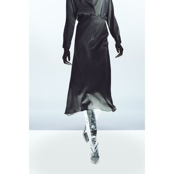 Zara Space Grey Silky Midi Skirt - Picture 4 of 9